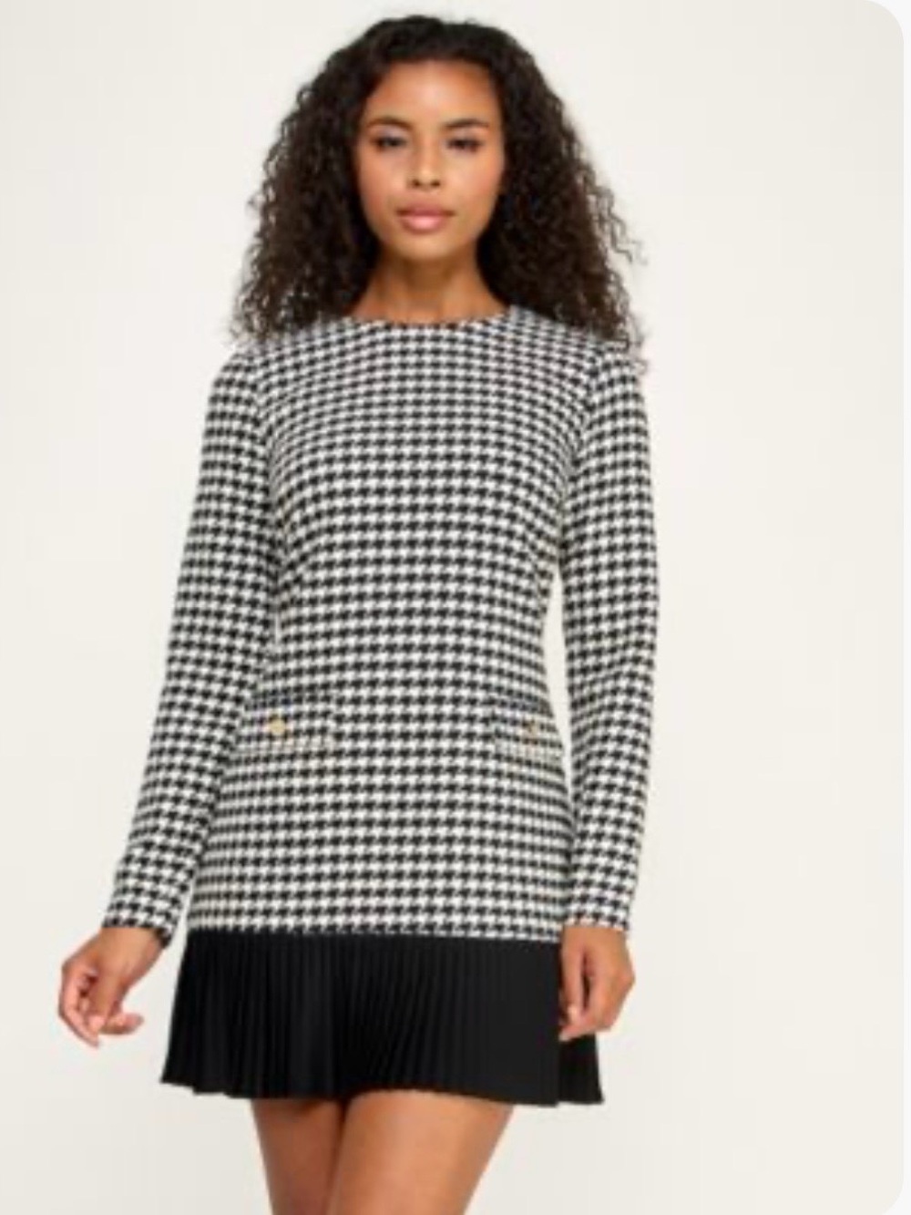 Seni & Cade black houndstooth pleated hem dress